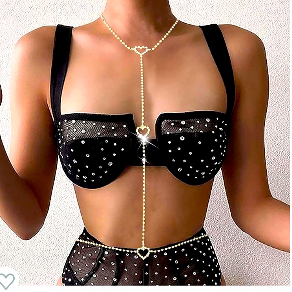 Silver Rhinestone Body Chain Jewelry, Hearts body jewelry